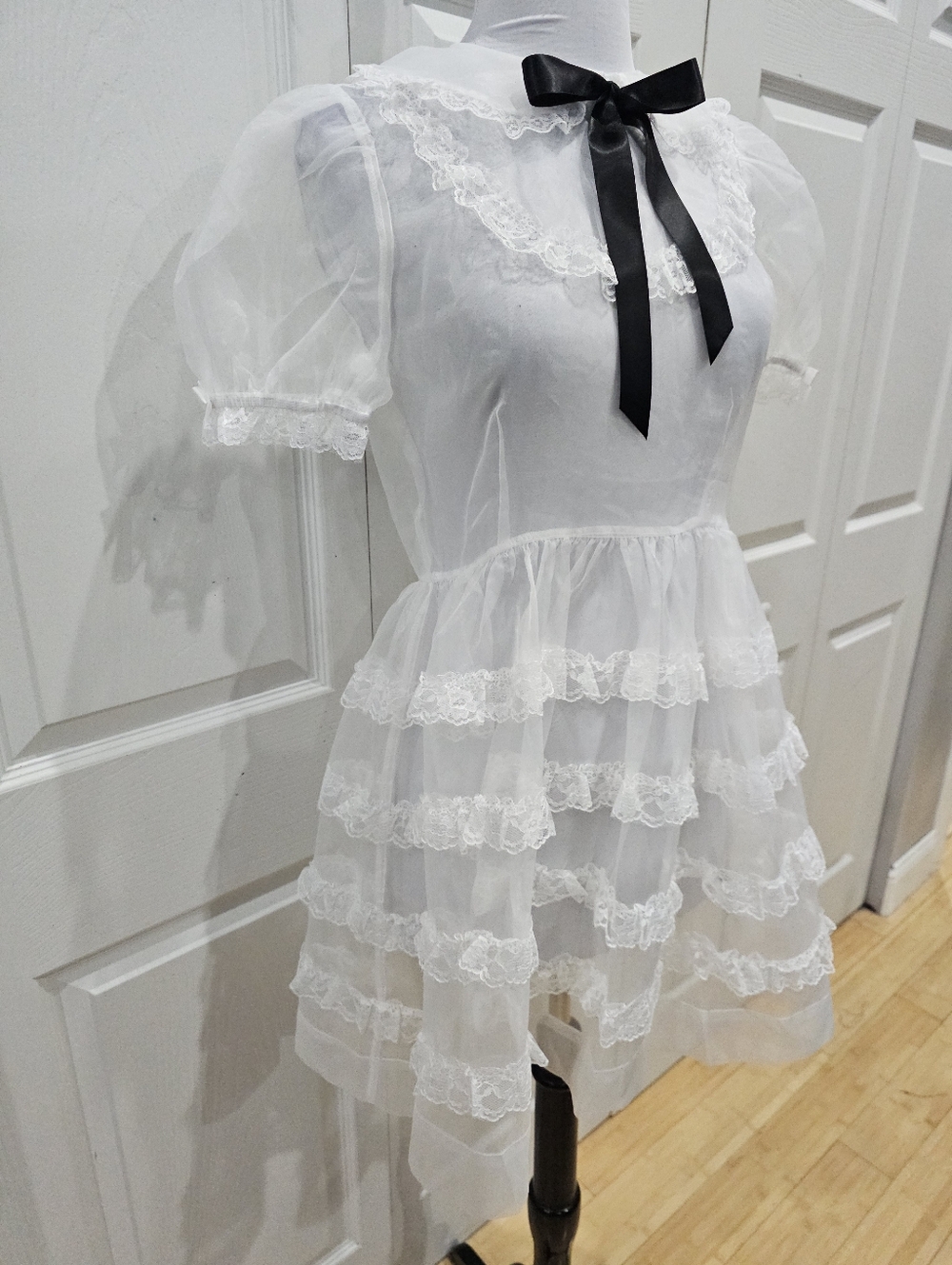 Dolls Kill Widow Goth Sheer White Lace Lolita Elegant Frills Babydoll Dress XS S - Picture 2 of 12